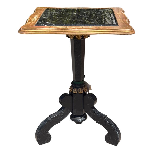 Antique Ebony & Giltwood Marble Top Tripod Pedestal Table For Sale