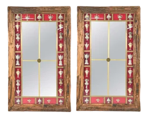 Rustic Italian Wall Mirror With Reverse Painted Classical Vases and Urns