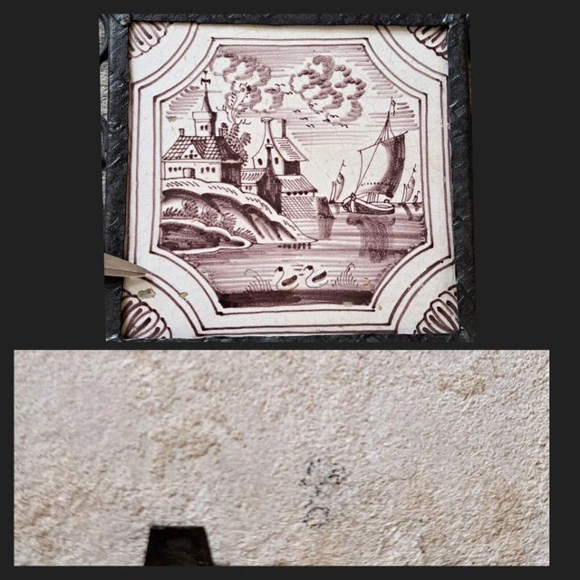 Brown Mid 19th Century Dutch Manganese Delft Decorative Framed Tiles Nautical Scenes- Set of 4 For Sale - Image 8 of 12