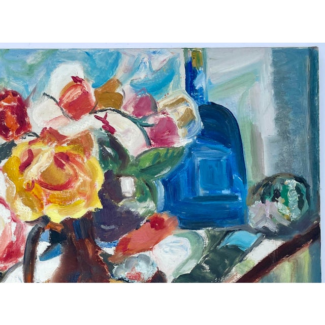 Abstract 1980s “Still Life With Garden Roses” Acrylic on Canvas by Dr. Bella Singer For Sale - Image 3 of 7