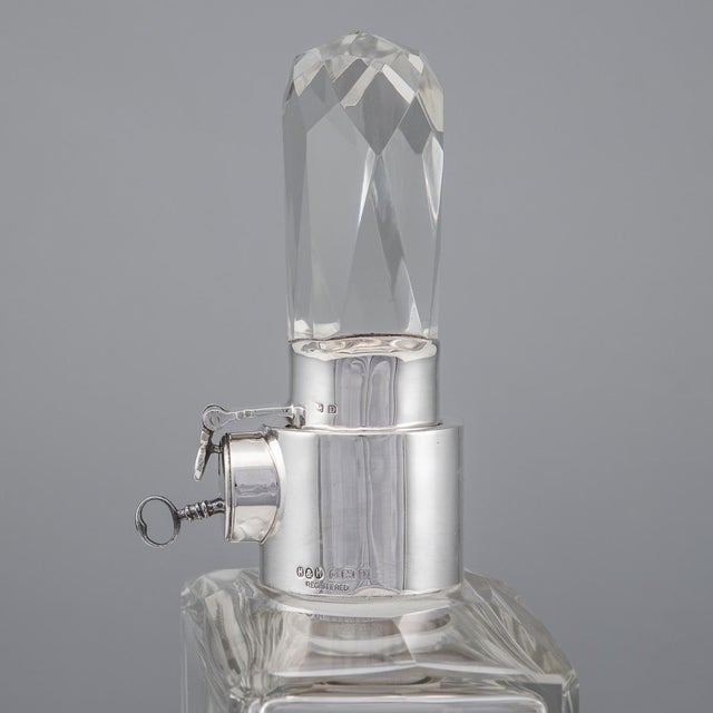 20th Century English Solid Silver & Glass Spirit Decanter with Lock & Key, 1928 For Sale - Image 11 of 12