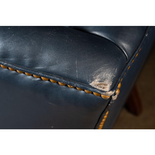Vintage Tufted Leather Chesterfield Armchair in Blue For Sale - Image 14 of 15