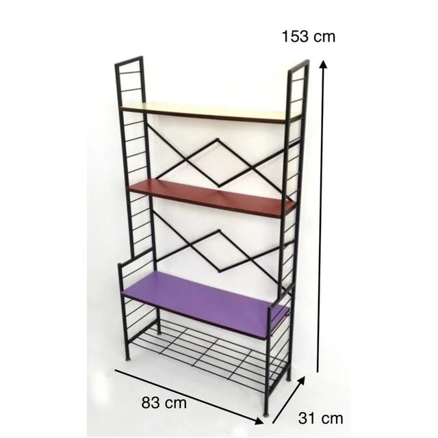 Metal Vintage Varnished Iron Shelf in Wood and Colored Formica, Italy, 1960s For Sale - Image 7 of 8