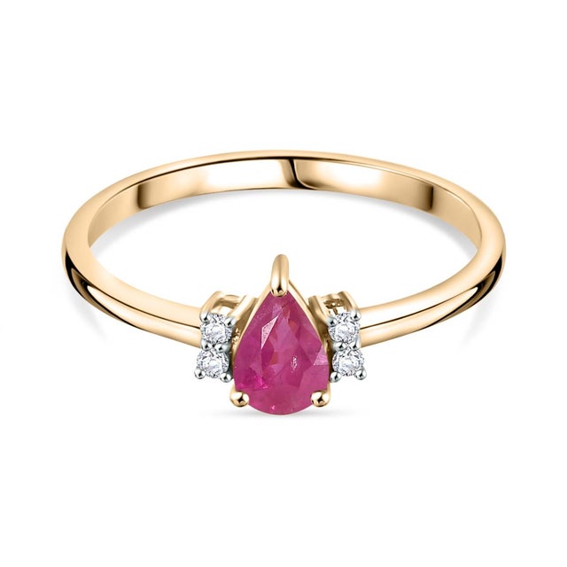 Metal Minimalist 18k Gold Ruby Diamond Proposal Ring Size 6.5 For Sale - Image 7 of 12