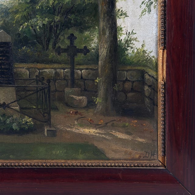1900 - 1909 Antique Danish Folk Art Dybbøl Cemetery Study, Signed (1907, Oil on Canvas) For Sale - Image 5 of 9