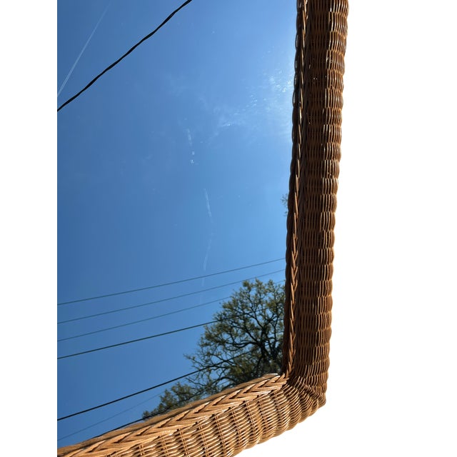 Shabby Chic Large Vintage Wicker Wall Mirror, 36” X 24” | Coastal Palm Beach Regency Rattan Frame For Sale - Image 3 of 3