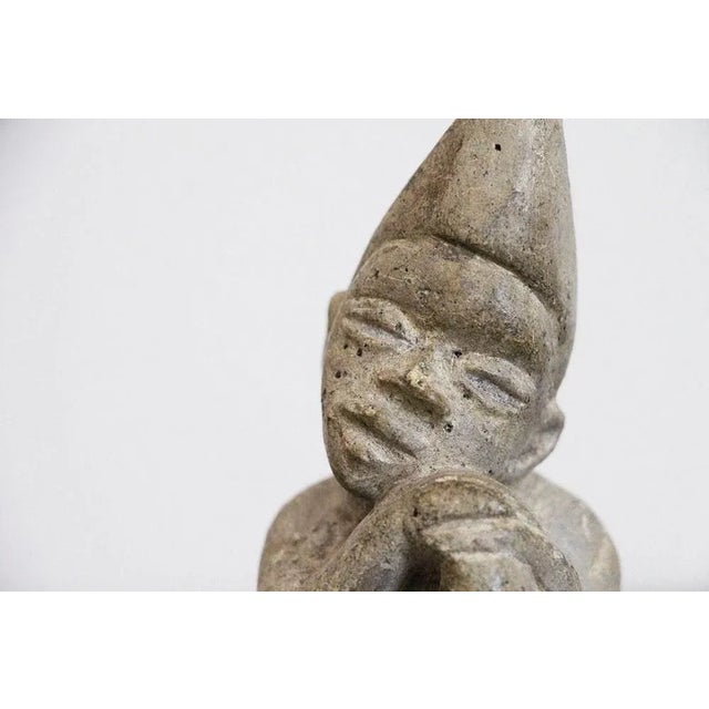 African Tribal Art The Thinker Statue Carved Stone Figurine For Sale - Image 6 of 7