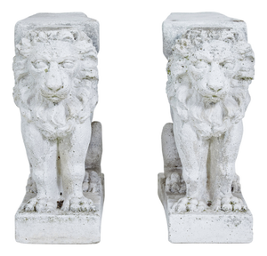 Vintage Stone Garden Lion Pedestals, 1920, Set of 2