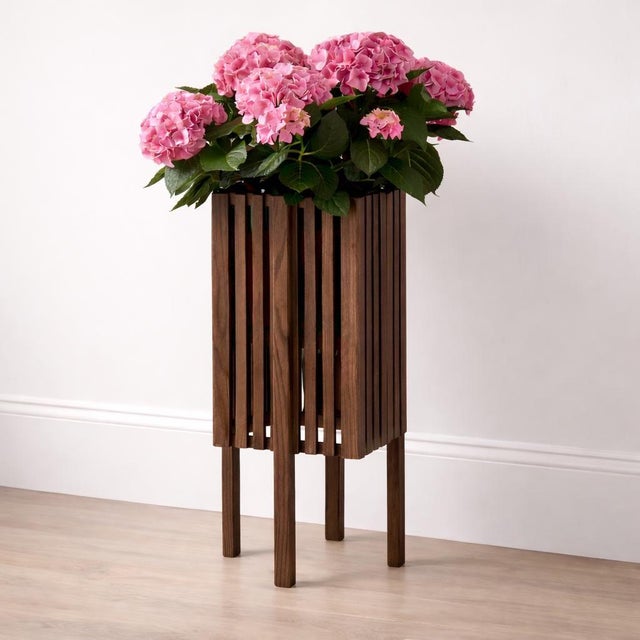 Contemporary Solid Wood Slatted Planter Box, 9 X 9 X 24 For Sale - Image 3 of 9