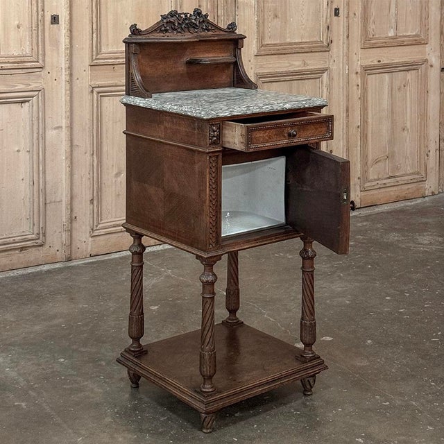 19th Century French Louis XVI Walnut Marble Top Nightstand For Sale - Image 14 of 16