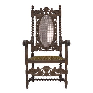 Danish Highback Armchair in Furniture Mesh, Velour, and Oak Wood, 1930s For Sale