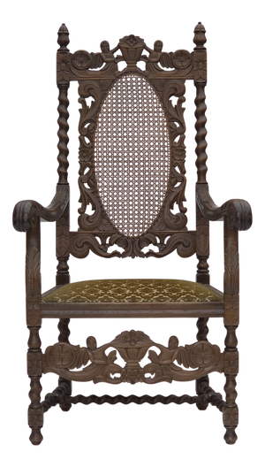 Danish Highback Armchair in Furniture Mesh, Velour, and Oak Wood, 1930s