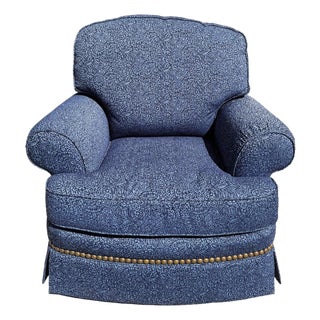 Late 20th Century Custom Upholstered Blue Club Chair For Sale