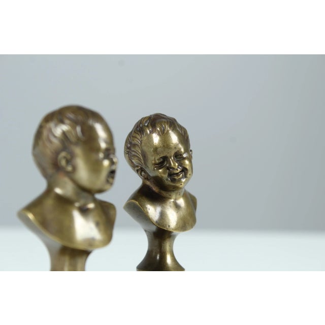 Antique Miniature Bronze Busts of Children Laughing and Crying, 1880s, Set of 2 For Sale - Image 5 of 13