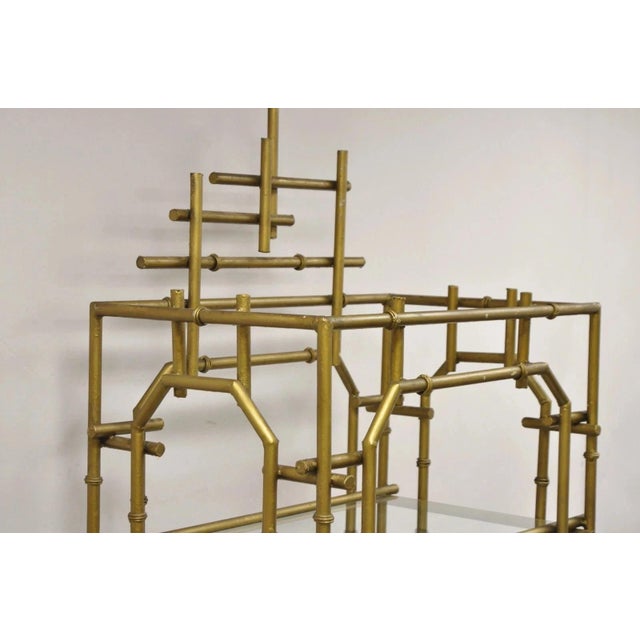 Mid 20th Century Hollywood Regency Faux Bamboo Chinese Chippendale Pagoda Gold Etagere Bookcase For Sale - Image 11 of 12