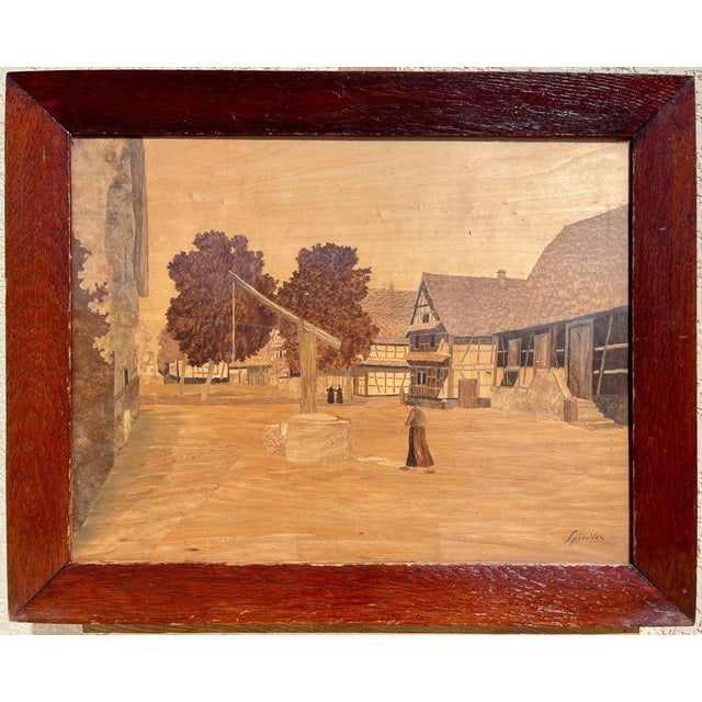 Charles Spindler, Alsatian Village, Marquetry Panel, Framed For Sale - Image 11 of 11