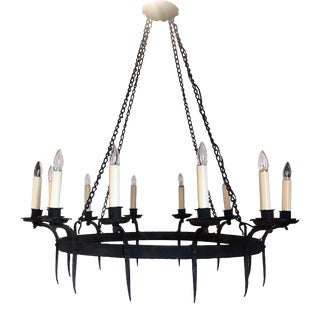 1920s 12 Light Forged Iron Chandelier For Sale