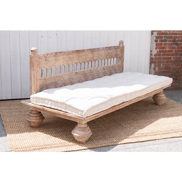 Carved Floral Whitewash Reclaimed Wood Daybed For Sale - Image 10 of 11