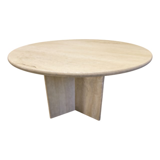 Round Italian Travertine Dining Table 1970s For Sale