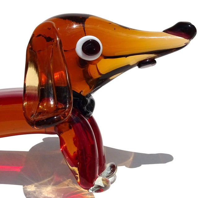 Glass Murano Vintage Sommerso Red Orange Italian Art Glass Dachshund Puppy Dog Figure Sculpture For Sale - Image 7 of 11