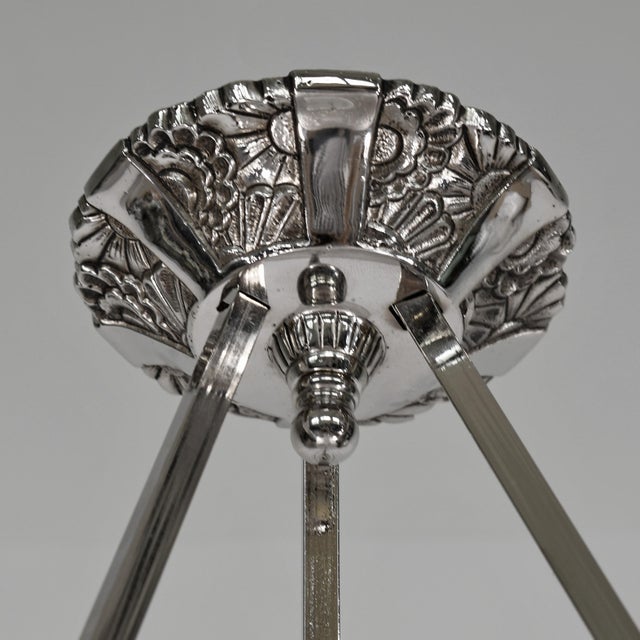 Metal French Art Deco Pendant Light by Cristalleries De Verdun Primaflore 1930 France - 2 Available For Sale - Image 7 of 10
