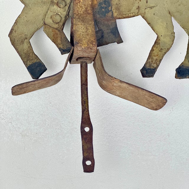 Folk Art Antique Folk Art Sheet Metal Rider on Horse/Mule Toy/Sculpture, Hand Painted For Sale - Image 3 of 13