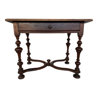 Antique Signed 18c French Baroque Style Wallnut Side Table or Desk For Sale