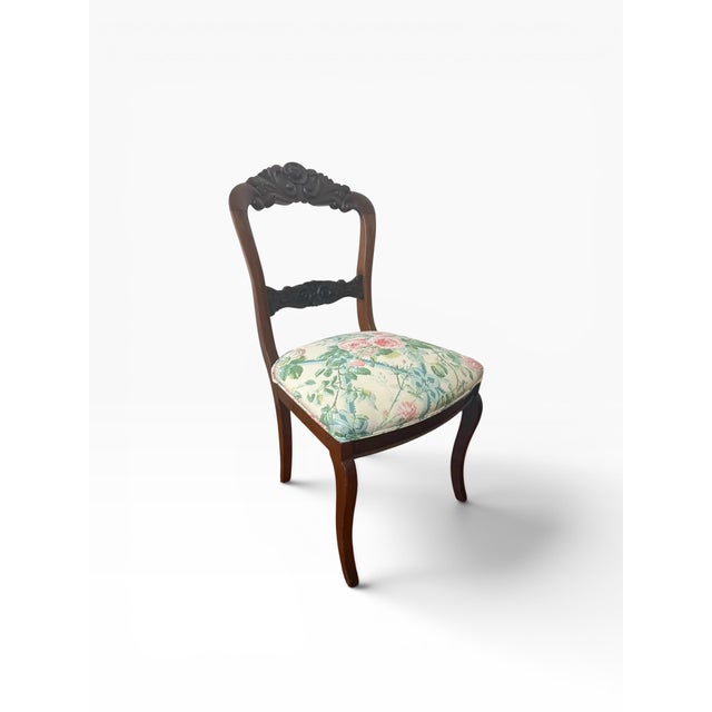 Antique Louis Philippe Style Accent Chair – Mid to Late 19th Century With Updated Floral Upholstery For Sale - Image 4 of 8