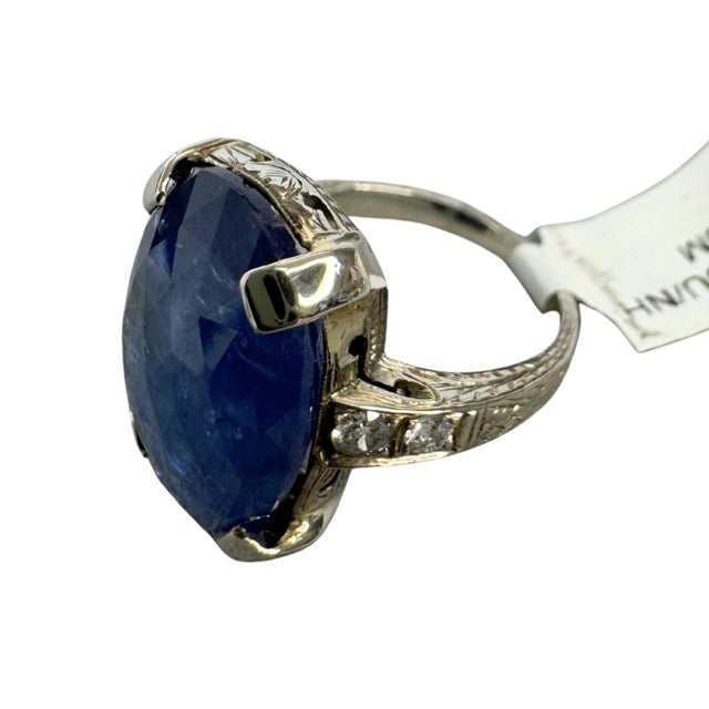 Metal 9.00 CTW Mid-Century No Heat Burmese Sapphire & Diamond 18k White Gold Ring, Size 7 For Sale - Image 7 of 8