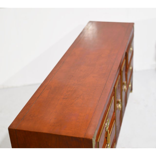 Brown 1970s Campaign Chinoiserie Credenza With Double-Ring Hardware Huntley by Thomasville For Sale - Image 8 of 13