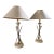 Mid 20th Century French Arrow & Tassel Lamps on Travertine Bases With Original Fabric Shades-a Pair For Sale