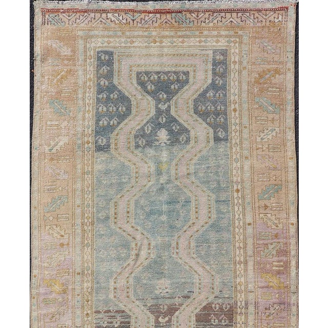Persian Hand Knotted Hamadan Wool Runner With Geometric Design Unique Design 3'3 X 9'10 For Sale - Image 4 of 12