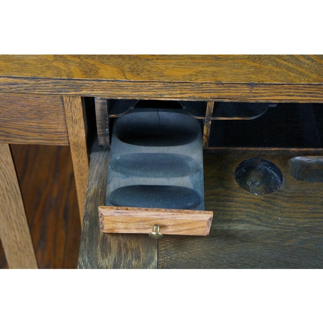 Antique Mission Arts Craft Quartersawn Oak Library Bookcase Table Desk Inkwell For Sale - Image 11 of 18