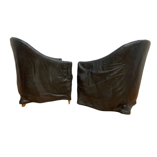 Textile Vintage Mario Bellini Style Black Italian Draped Leather Barrel Back Club Chairs by Neidermier - Pair For Sale - Image 7 of 8
