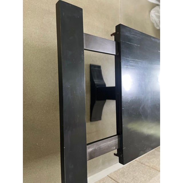 Wood 21st Century Transitional Black Trestle Dining Table With Leaves by Wolf Designs For Sale - Image 7 of 12