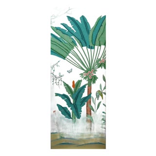 Palm Tree Hand Painted Wallpaper Chinoiserie Mural Panel 36"wx96" Panel For Sale