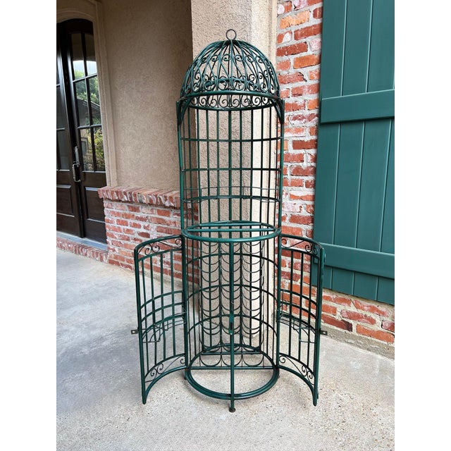 Vintage French Bistro Wine Rack Iron Birdcage Green Tall Patio Bar 21 Bottle For Sale In Dallas - Image 6 of 18