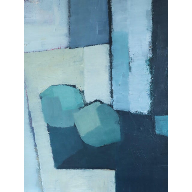 Mid-Century Modern 'Bottles in Blue Geometry' Vintage Swedish Cubist Still Life Oil Painting, Framed For Sale - Image 10 of 13