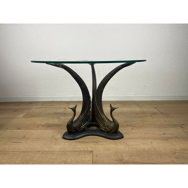 Gold Vintage Swan Coffee Table in Brass and Bronze with Glass, 1970s For Sale - Image 8 of 9