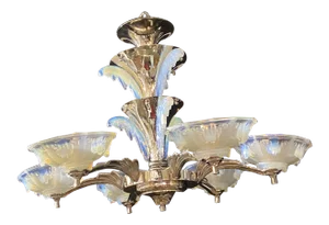 1940s Art Deco French Silver Plated Chandelier With Murano Glass