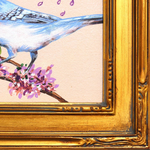 Textile A Home in the Woods - Original Birds Portrait Still Life Framed Acrylic Painting by Carlos Gamez De Francisco For Sale - Image 7 of 9