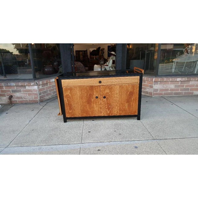 Brown 1960s Glenn of California Extendable Drop Leaf Walnut and Black Lacquer Bar Cabinet For Sale - Image 8 of 12