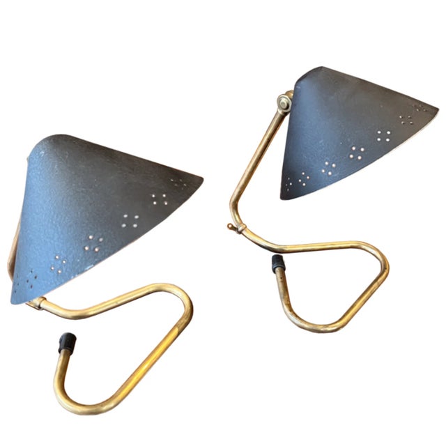 Midcentury Modern Table Lamps with Black Pierced Shades by Erik Wärnå, 1950s, Set of 2 For Sale - Image 4 of 6