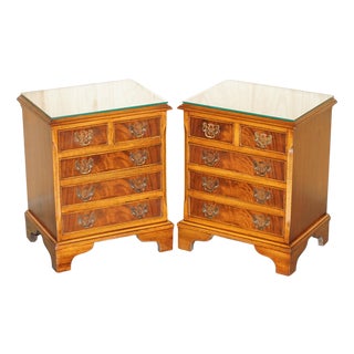 Vintage Flamed Hardwood Nightstands with Drawers, Set of 2 For Sale