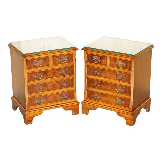 Vintage Flamed Hardwood Nightstands with Drawers, Set of 2 For Sale