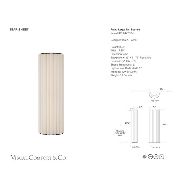 Modern Ian K. Fowler for Visual Comfort Signature Palati Large Tall Sconce in Bronze with Linen Shade For Sale - Image 3 of 5