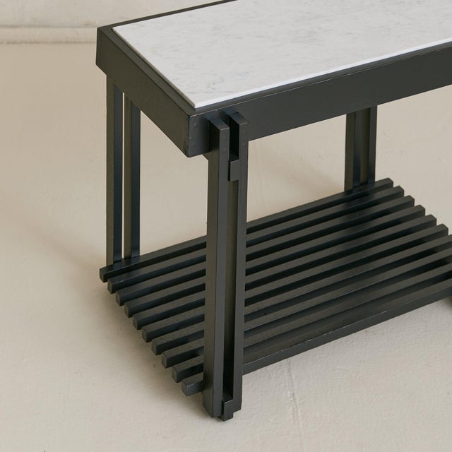 French Black Wood Side Table with White Marble, 1970s - 2 Available For Sale In Chicago - Image 6 of 10