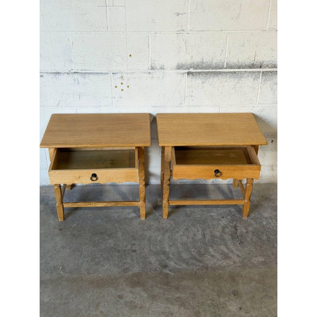Wood In Style of Henning Kjærnulf Oak Nightstands Set of 2 End Side Tables Vintage Mid-Century Modern 1960s For Sale - Image 7 of 13