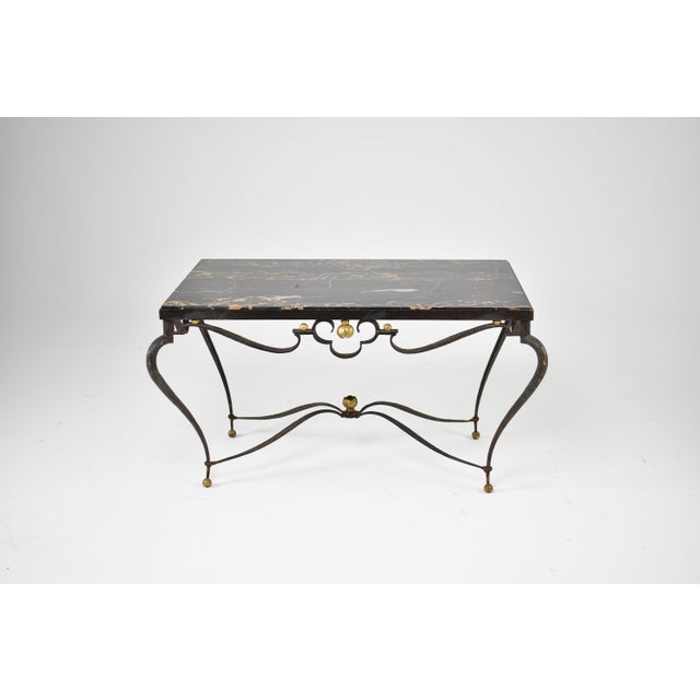 1940s French Brass & Marble Coffee Table Attributed to René Drouet, Circa 1945 For Sale - Image 5 of 13