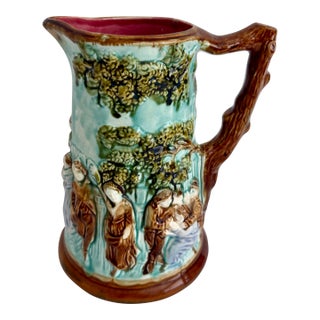 Antique Majolica Pitcher by Mouzin Leach & Cie, Nimy-Les-Mons, 1890s For Sale